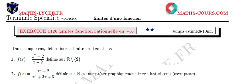 chapitre Limites de fonctions: ex et vidéo Limite d'une fonction rationnelle en +oo