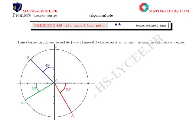 chapitre : ex et vidéo Points sur le cercle trigonométrique et conversions en radians