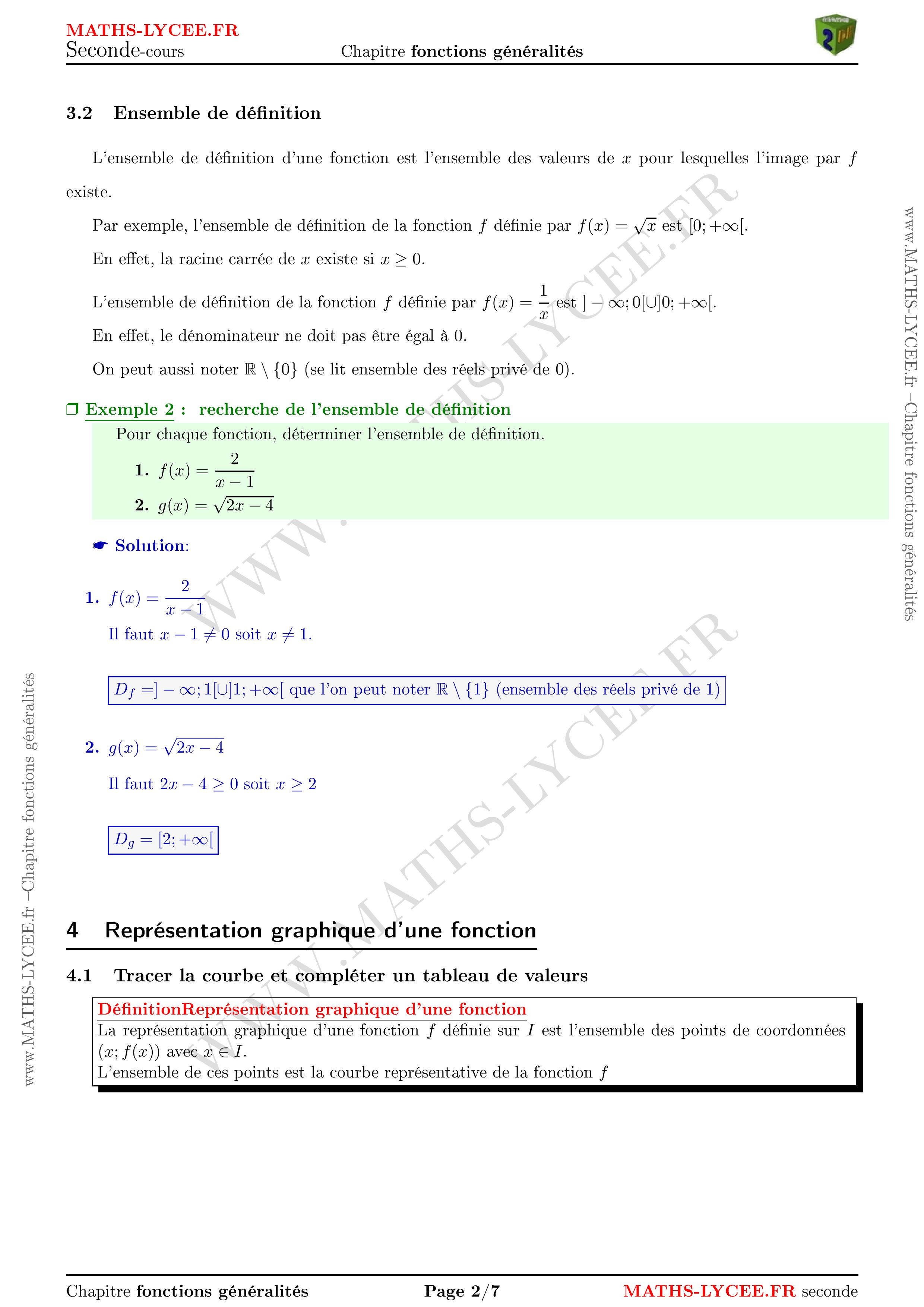 MATHS-LYCEE.FR cours et exemples corrigés chapitre Fonctions: généralités