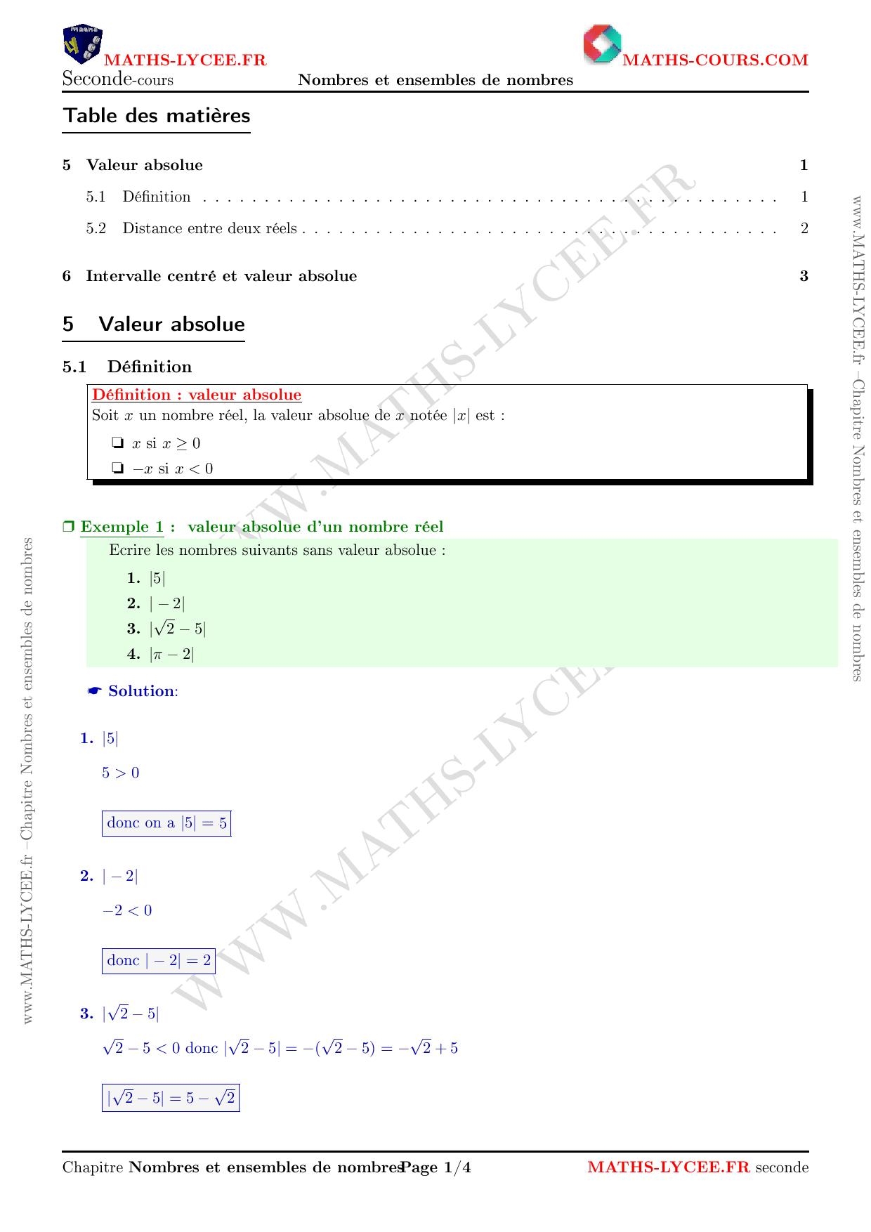 Ensembles De Nombres Seconde Exercices Corrigés Pdf