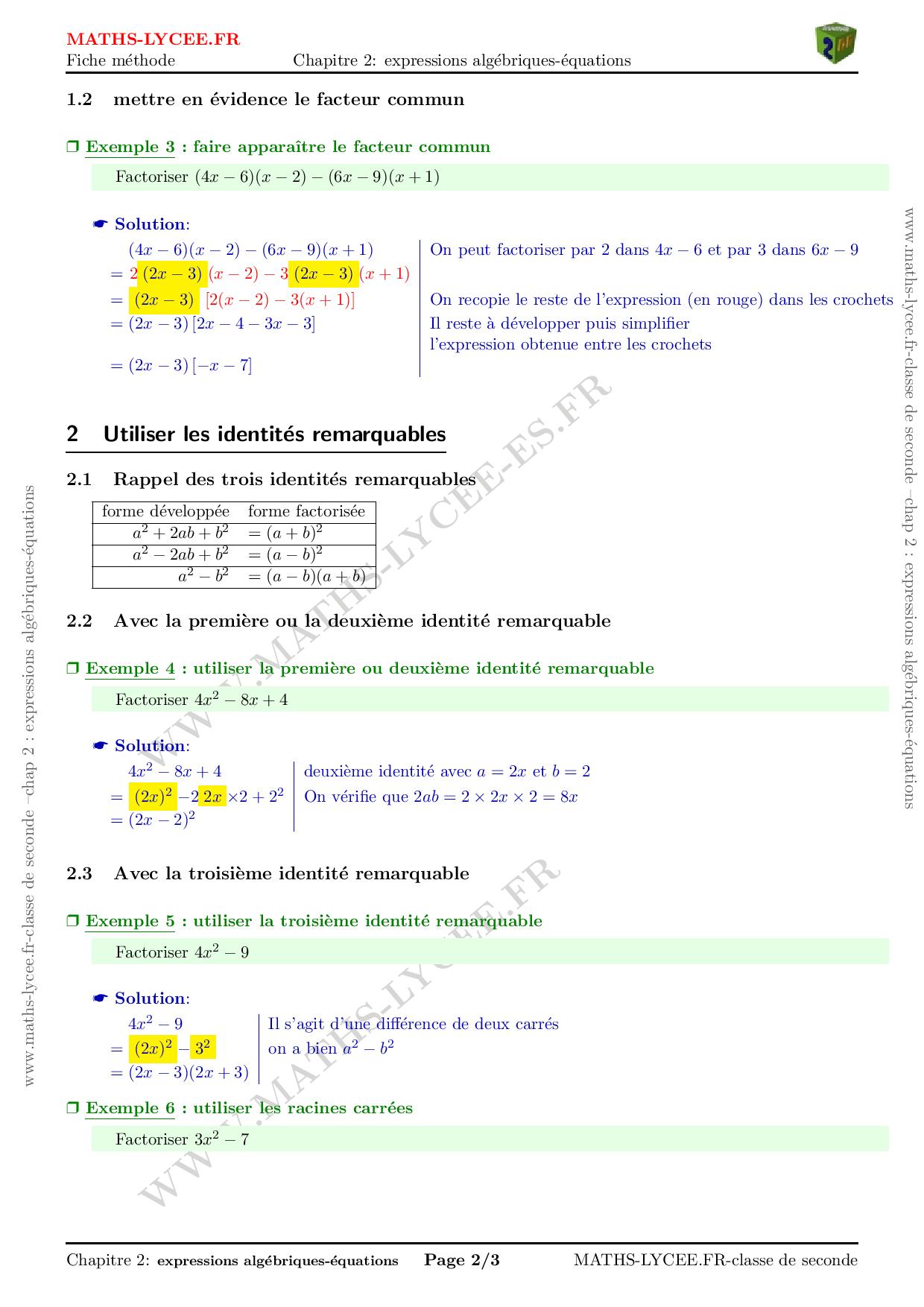 MATHS-LYCEE.FR cours et exemples corrigés chapitre Calculs et équations