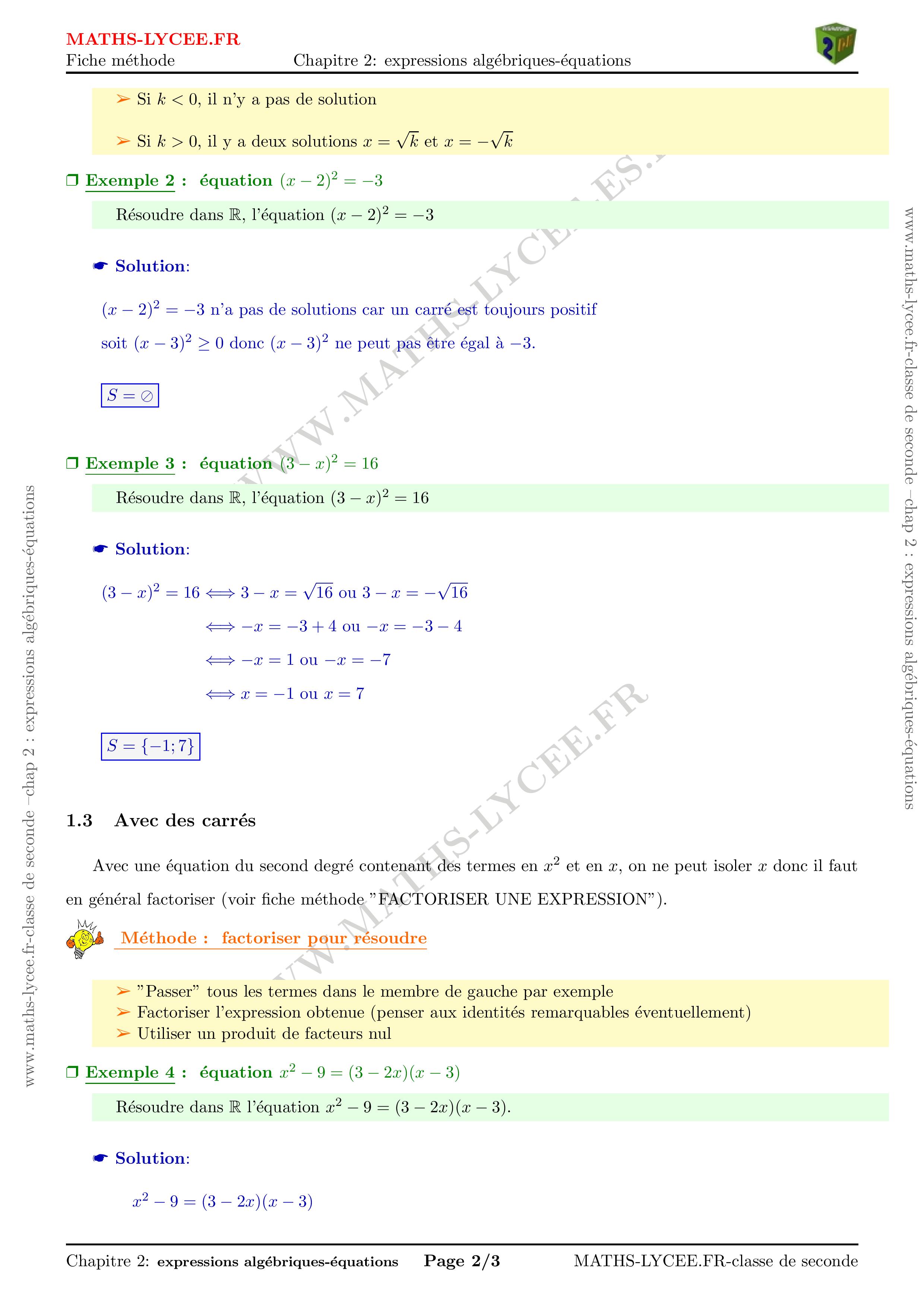 MATHS-LYCEE.FR cours et exemples corrigés chapitre Calculs et équations