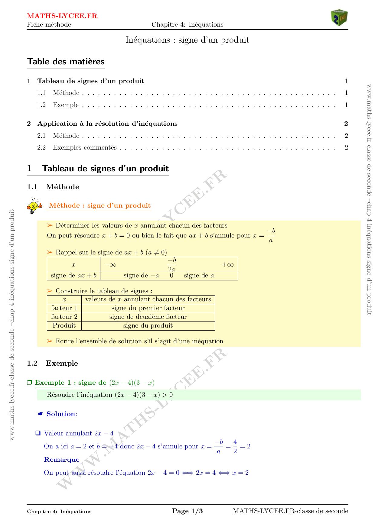 MATHS-LYCEE.FR cours et exemples corrigés chapitre Inégalités et ...